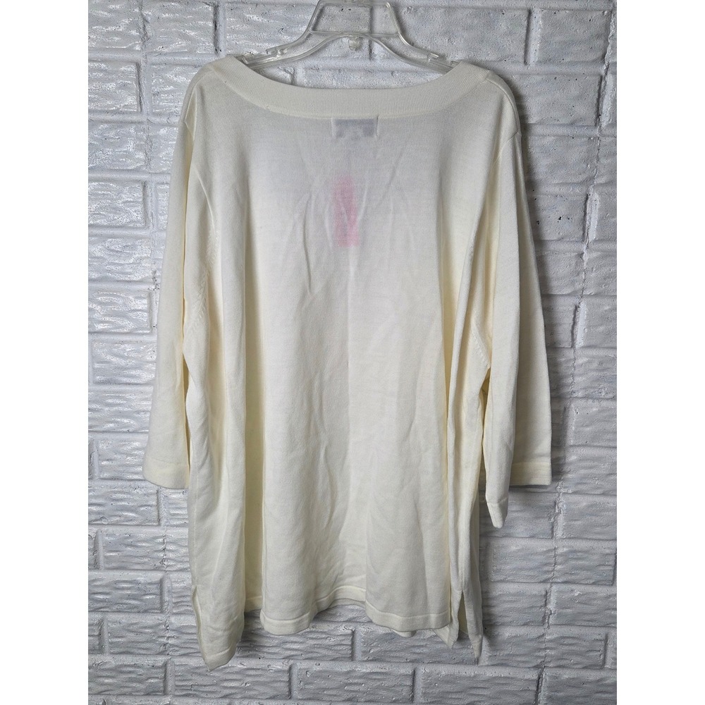 Women's 5X C.D. Daniels lightweight sweater Cream rhinestone gems 3/4 sleeve NWT - Picture 6 of 8